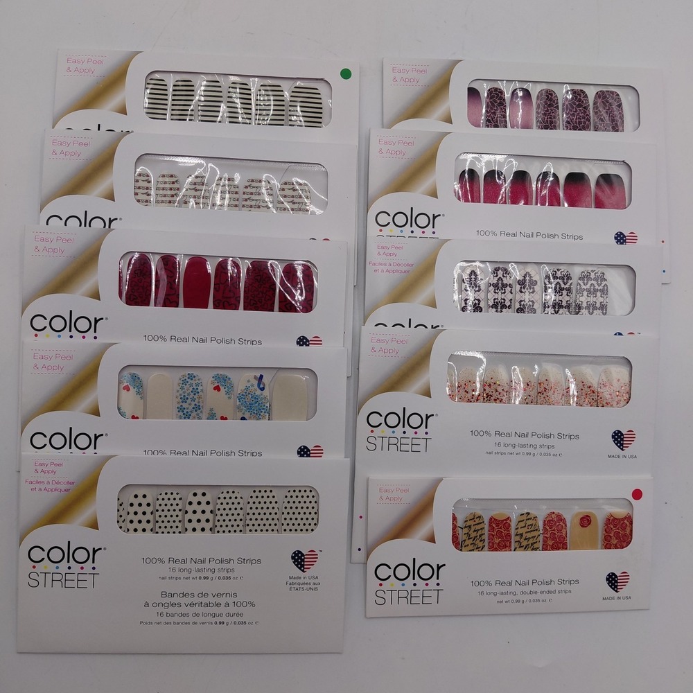 NEW Color Street Nail Polish Strips LOT 10 Valentines Red Hearts Glitter Love